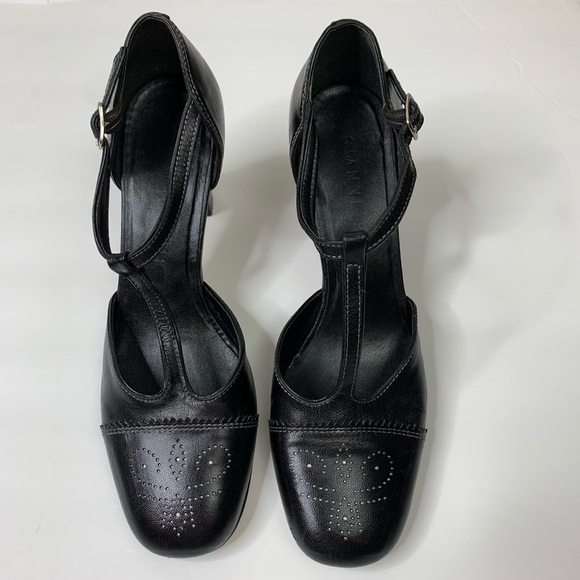 Gianni Bini Black Square Toe Ankle Strap Heels Grandma Core Retro 1930’s Style - Picture 10 of 13